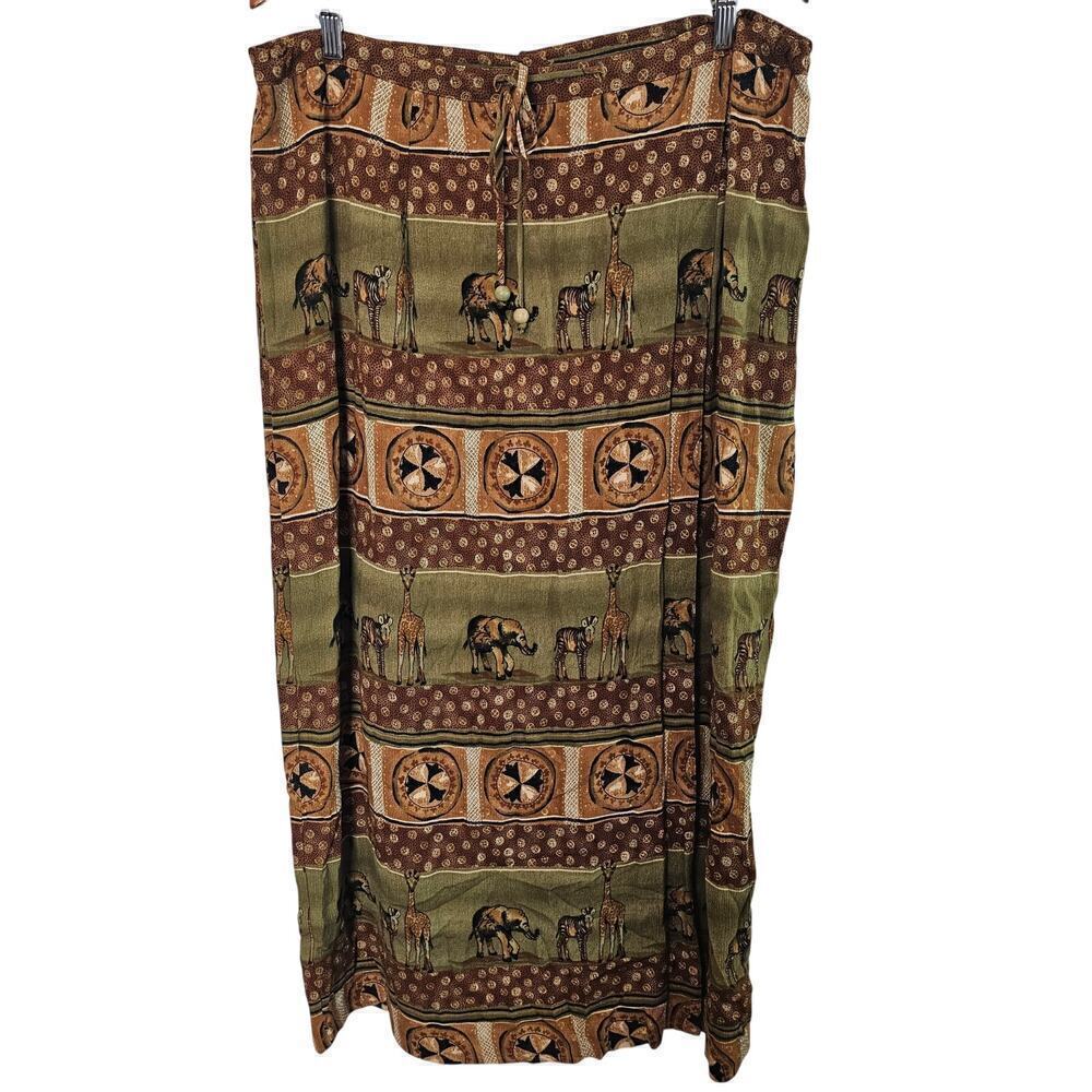 Vintage Y2K Stonebridge Skirt Womens Size 18W Brown Safari Animal Giraffe Zebra